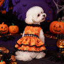 New Halloween Pet Dog Clothes for Medium and Small Dogs, Pumpkin Lace Dress
