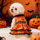 New Halloween Pet Dog Clothes for Medium and Small Dogs, Pumpkin Lace Dress